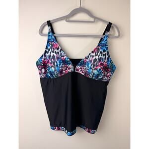 Rekita Tankini Swim Top 2XL Black Butterfly Print Adjustable Strap Swimwear